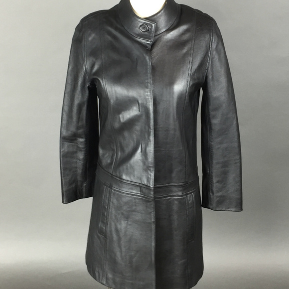 Marks Spencer Long Black Leather Jacket 